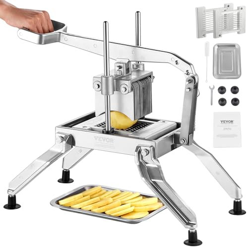 VEVOR Cortador de Verduras Comercial Hoja de 1/4+1/2 Cortadora de Verduras Manual de Acero Inoxidable Cortador de Tomate con Pies Antideslizantes para Cocinas, Restaurantes, Hamburgueserías, Bares