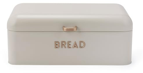 Salter Pebble Bread Bin - Large Bread Storage Container, Store Up To 2 Loaves Of Bread, Pastries & Bagels, Durable Powder Coated Steel, Easy to Clean, Brass Embossed Lettering, Easy Clean, Stone