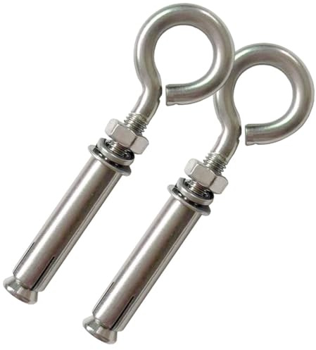 AIVOOF Concrete Eye Bolt,2 Pack M8 Stainless Steel Expansion Screws Heavy Duty Shoulder Lag Eyebolts Lifting Ring Bolt Wall Concrete Anchors Fastener with Nut for Wall Ceiling Concrete Masonry