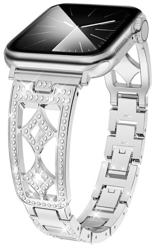 Delidigi Diamond Metall Glitzer Armband Kompatibel mit Apple Watch Armband 38mm 40mm 41mm 42mm 44mm 45mm 46mm, Bling Link Diamant Crystal Ersatzarmband für iWatch SE, Series 10 9 8 7 6 5 4 3 2 1