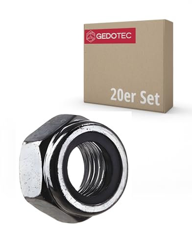 Gedotec Sicherungsmutter DIN 985 | M24 | 20 Stück | verzinkter Stahl, selbstsichernd | Sechskantmuttern, niedrige Form mit Polyamideinlage | Stoppmuttern, Kontermutter, Schraubenmutter