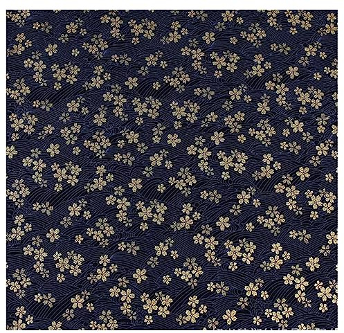 BrightGlow 100x150 cm Japanischer Stil Baumwollstoff Meterware Bunt Gedruckt Nähstoffe mit Blume Fächer Fliegender Kranich Tücher Baumwolltuch Kleiderstoff Quiltstoffe zum Nähen Blau-Sakura