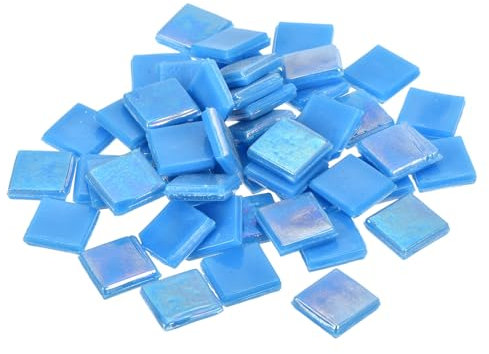 QUARKZMAN Mosaikfliesen, Glasmosaik Mosaiksteine zum Basteln Mini Mosaikfliese DIY Hobbys Handgemachter Kristall Freier Handwerksmaterial Kreativität (Helle Blau Packung mit 50)