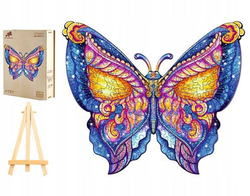 PASJO - Holzpuzzle Erwachsene mit Motiv eines Schmetterlings 282 Teile 35,7x30 cm - Geschenkidee für Kinder - Holz Puzzle Schmetterling - Einzigartige Tierförmige Holz-Puzzle - Creative Jigsaw