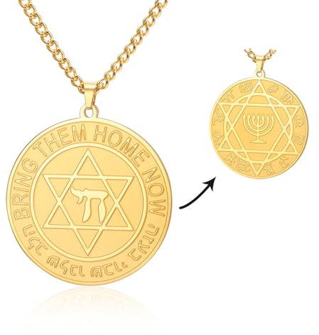 VASSAGO Davidstern Halskette mit hebräischen Chai jüdischen Stern Halskette Chanukka Menorah Anhänger 12 Konstellation Halskette Amulett Jüdischer Schmuck für Männer Frauen (Goldstern von David)