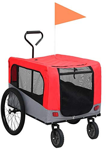 Homgoday Fahrradanhänger für Haustiere und Jogging, 2 in 1, rot und grau, Möbelwagen für Hunde, Fahrradanhänger für Hunde, Transport von Hunden