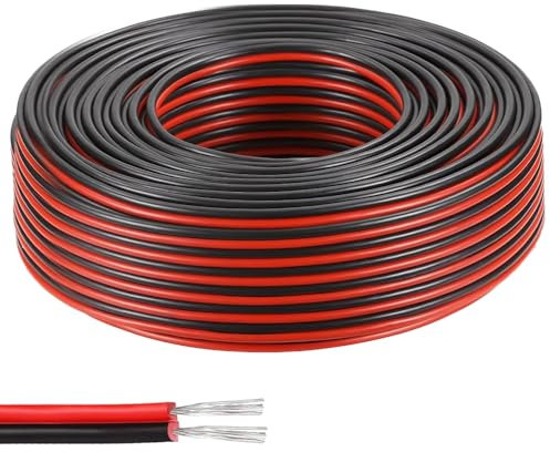 UQTUKO 22AWG Cavo Elettrico, 30M Filo 2 Conduttore Parallelo in silicone a 2 poli da 0,3 mm² Rosso e Nero in Rame Stagnato a Trefoli fili Cavo flessibile per strisce LED 12V