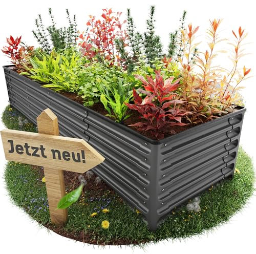 Hochbeethelden Hochbeet Metall 200 x 60 x 43 cm | Hochbeet für Garten aus rostfreien und formstabilen Premium Stahl | 10 in 1 Hochbeete-Kit mit SchnellSchraub System in anthrazit grau