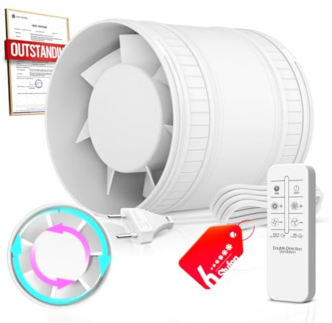 BUMSOU Estrattore Aria 100mm Bidirezionale 6 Velocità Telecomando – Ventola Aspirazione Silenzioso Potente con Protezione dal Surriscaldamento, Ventilatore a Condotto, Aspiratore Bagno Cucina Tenda
