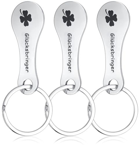 JIYIN Lot de 3 jetons de chariot en acier inoxydable - Porte-bonheur - Porte-clés - Jeton de chariot de courses