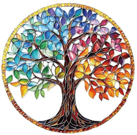 Fensterhänger Deko Baum des Lebens, gebeiztes Fenster-Hängedekor, gebeiztes Acryl-Fenster-Kunstpaneel, Fensterbehänge, grüner Baum-Sonnenfänger, gebeiztes Paneel, hängendes Ornament für (Red, 20x20cm)