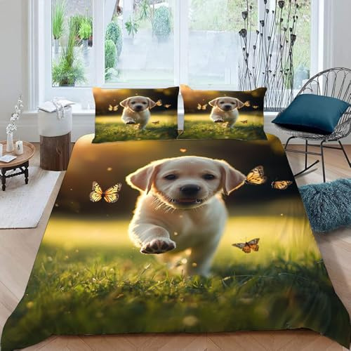 SK-YBB Hund Bettwäsche 135x200 Bettwäsche-Sets 3D Druck Labrador Kinder Bettbezug 135x200 mit 2 Kissenbezüge 80 * 80 Reißverschluss
