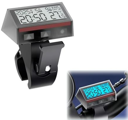 SLYHHZHMY Fahrraduhr Solar Nachtlicht Wasserdicht Uhr Anzeigezeit Temperatur Für Fahrräder Motorrad 2.2-2.5cm Griff Verwendet (Blau)