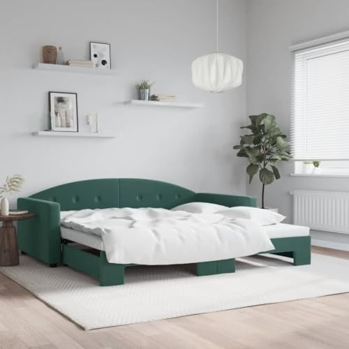 Bucmath Tagesbett Ausziehbar Dunkelgrün 100x200 cm Samt, Schlafsofa mit Rollkasten, Modernes Design, Robuste Konstruktion, Vielseitig für Gästezimmer