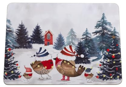 Christmas Placemats Set of 4|Cork Backed Heat Resistant Table Mats | Reusable Dining Table Mats, Table Surface Protection, Festive Tableware, Kitchen & Christmas Dinner Décor