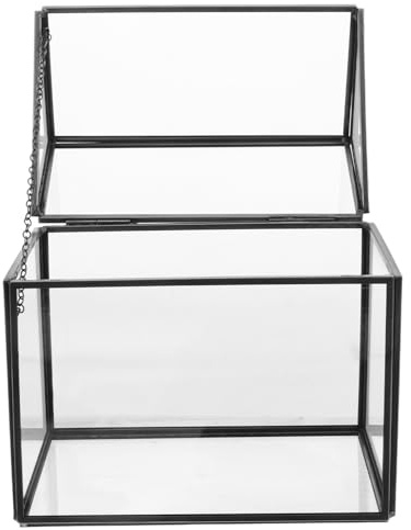 Veemoon Terrario de Cristal con Forma de Casa Negro Caja para Suculentas y Plantas Aéreas Maceta de Mesa Geométrica para Interior Pequeño Invernadero Decorativo para Jardín y Oficina