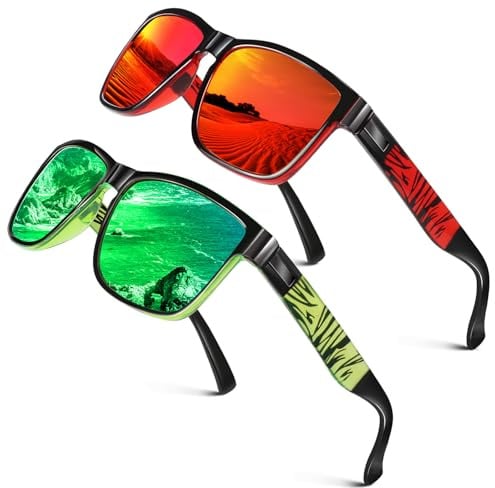 LINVO Lunettes de Soleil Homme Femme Polarisées, Mode 100% UV400 Verres | Rétro Vintage Carrées Monture, Ultra-léger Résistant, Conduite, Randonnée, Voyages