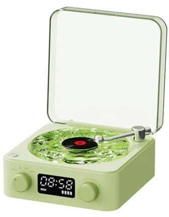 Buhdjfnke KW03 Retro Vinyl Record Speaker RGB Wireless Bluetooth 5.0 Turntable Speaker Player Stereo Sound with White Noise Green