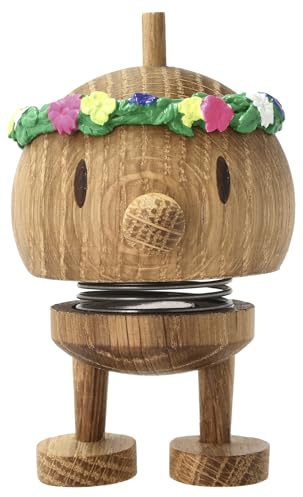 Hoptimist Flower Bumble Wobbly Figure – Midsummer Decoration with Flower Crown – Scandinavian Desk and Office Gadget – Danish Design – 7.5 x 5.9 cm – Small – Oak