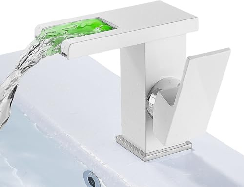 Robinet de Salle de Bain LED Mitigeur Lavabo Cascade,3 Couleurs,Robinet d'Eau Chaude et Froide,Avec Tuyaux,Pour Lavabo évier, Hôtel, école, Restaurant