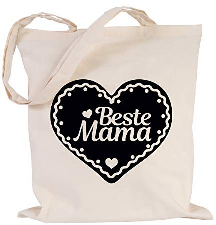 JUNIWORDS Jutebeutel, Wähle ein Motiv & Farbe, Beste Mama (Beutel: Natur, Text: Schwarz)