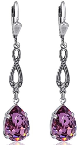 Jugendstil Ohrringe mit Markenkristallen Silber Lila Rot NOBEL SCHMUCK