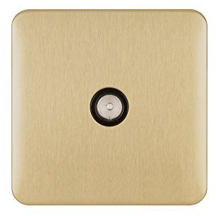 Schneider Electric Lisse Screwless Deco - Single TV Aerial Socket, 240V GGBL7010BSB, Satin Brass with Black Insert