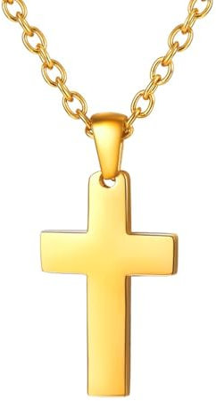 PROSTEEL Kreuzanhänger Edelstahl Christlich Kreuz Halskette Minimalist Unisex Halskette für Männer Frauen Jungen Mädchen, Gold-S