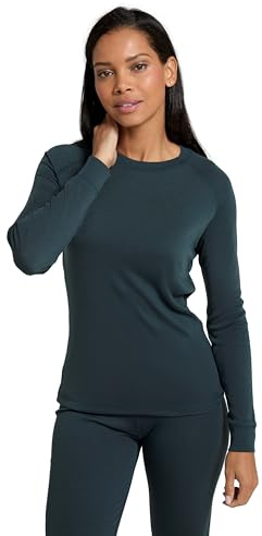 Mountain Warehouse Talus Womens Long Sleeves Baselayer Top - Thermal Underwear, Lightweight, Breathable, Warm & Easy Care - Autumn, Winter & Outdoors Dark Green (Round Neck) Women's Size 18