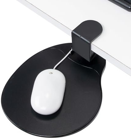 EHO Clamp on Mouse Platform, Clip on Pad Rotating 360 Degree, Ergonomic Mouse Tray Attachment, Mouse Pad, Slide Out Tray, Suitable for 1.5 Thickness Desk, for Home Organizer Extender (Black)