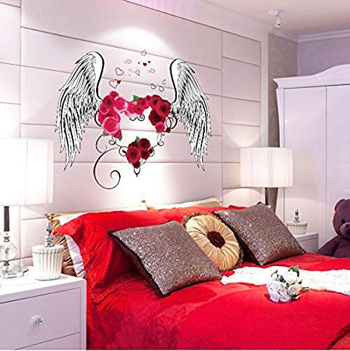 Wall Sticker Art Decor Self Adhesive Waterproof Wallpaper Red Love Heart Rose Flowers Angel Feather Wings Wall Sticker