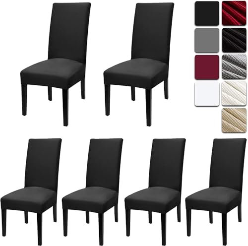 Dioxide Stuhlhussen 6 Stück Elastische Moderne Beschützer Stuhlhussen, Hochzeit Partys Bankett Deko, bi-Elastic Spannbezug, sehr pflegeleicht und langlebig Universal - Schwarz