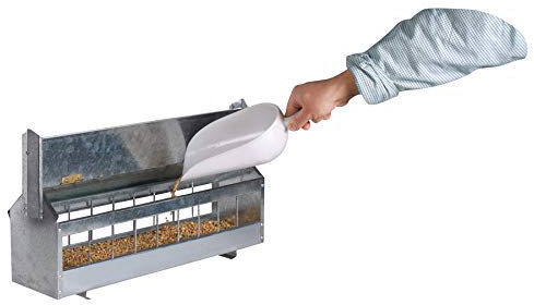 Gefluegelfutterautomat mit Rolle und Dach, 4,2 Liter, fuer 15 Huehner, verzinkt, 60cm lang, 34cm hoch, 18cm breit