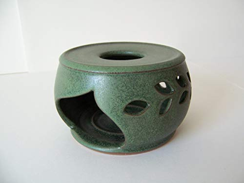 Töpferei Annett Fischer Tassenstövchen handgetöpfert Stövchen Keramik Höhe ca. 6 cm Durchmesser ca. 8 cm (grün)