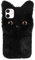 Mikikit Puffy Phone Case Compatible with iPhone 11, Cat Cartoon Plush Phone Cover Smartphone Shell Fluffy Cellphone Cover Protector Hairy Black