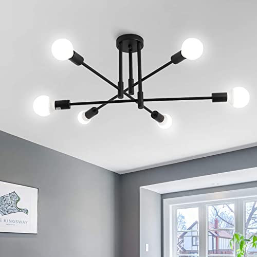 MRHYSWD Sputnik Kronleuchter Modern Pendelleuchte Schwarz, 6-Flammig Deckenlampe Vintage, Deckenleuchte Industrial Hängelampe Esstisch Wohnzimmer Schlafzimmer Küche, E27 Sockel