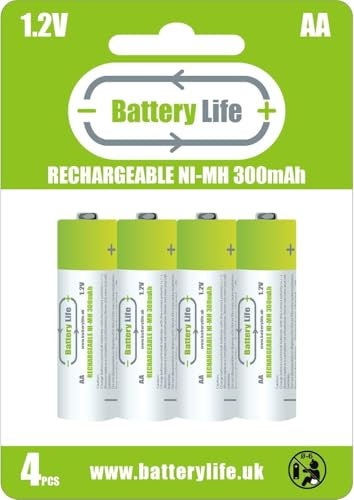 AA 300mAh Rechargeable Batteries (4 pack) NI-MH 1.2V ideal for solar lights and cordless phones