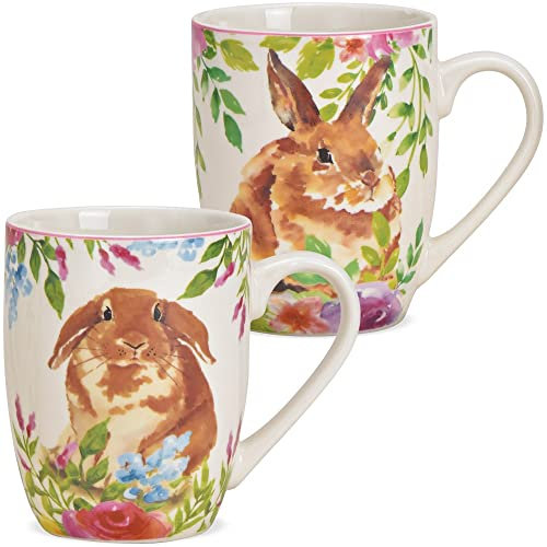 Tassen 2er Set in weiß rot und grau im Landhausstil - Schöne Porzellan Kaffeetassen in 355ml für Cappuccino Kaffee Tee - Außergewöhnliche Kaffeebecher spülmaschinenfest und mikrowellengeeignet