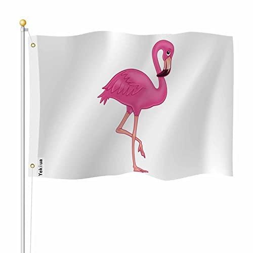 Yekiua Flamingo-Flagge, 90 x 150 cm, niedlich, pink, afrikanisch, exotischer Vogel, stehend, ein Bein, UV-geschützt, Banner, langlebig, für drinnen und draußen, mit Messingösen, lebendige Farben