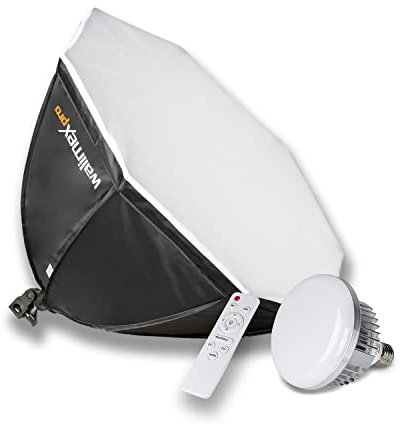 Walimex pro Softbox Octagon Ø65cm 45W Bi Color LED I incluye difusor y mando a distancia, temperatura de color de 3.000-6.000K I para fotos y vídeos profesionales I inclinable, alta precisión de color