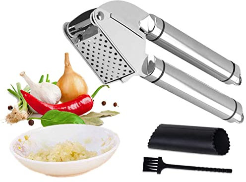 Has & Fas Knoblauchpresse Edelstahl 304, Knoblauchwolf Roller Presser Rocker Smasher Chopper Grinder Crusher Ingwer Squeezers Home & Kitchen Best Cooking Gadgets 2022, Gratis Silikon Schäler & Pinsel