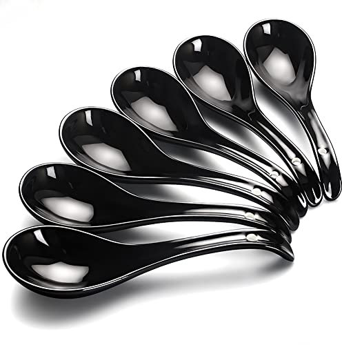 AOOSY Juego de cucharas de sopa asiáticas de cerámica de 6,6,75 cm, cucharas de sopa chinas, cucharas de sopa japonesas grandes negras para guisos de cereales, ramen, pho wonton, dumpling miso