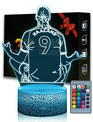 Magiclux Norway Fußballer Nr.9 Nachtlicht 3D Optische Täuschung Lampe mit Fernbedienung 16 Farben Ändern Geburtstag Weihnachtsidee Geschenke für Fußball Fan Jungen Mädchen Teenager Männe