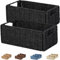 Vagusicc Small Wicker Storage Baskets, Hand-Woven Paper Rope Storage Organizer Baskets Bins (Set of 2), Toilet Paper Small Wicker Baskets with Handles for Organizing Toilet Shelves Pantry, Black