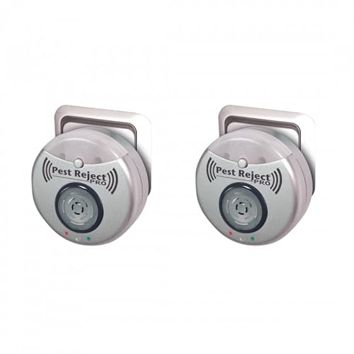 Pest Reject Pro - Lot de 2 - VENTEO - Répulsif nuisibles Repulse Power - Ultrasons et électromagnétisme - Couleur Gris - Couverture de Votre Maison de 200m² - Veilleuse intégrée