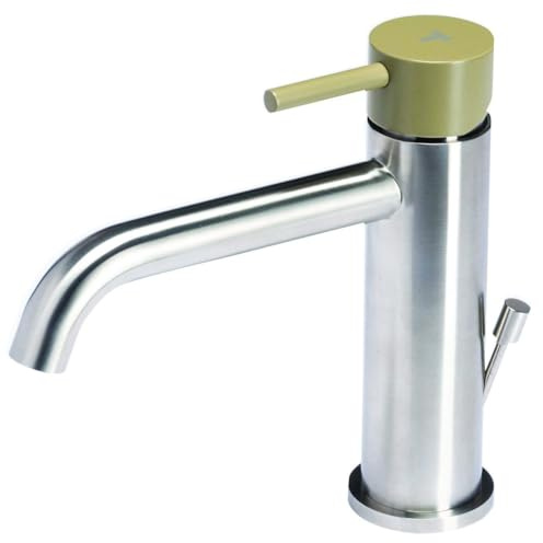 Rubinetto Miscelatore Monocomando Lavabo con Scarico in Acciaio Inox Maniglia Ulivo