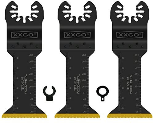 XXGO 3 Pcs Titanium Oscillating Multitool Saw Blades for Nails Metal Screws Wood Plastic Compatible with Bosch Chicago Dremel Genesis Harbor Freight Makita, Ridgid, Ryobi, Rockwell XG5203U