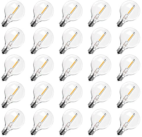 ROMANJOY 25pcs LED Glühbirnen Außen G40 E12 Leuchtmittel 1W(ersatz 10W) 2200K warmweiß 100LM AC220-240V Led Birnen Klares Glas Klein Glühbirne für Schlafzimmer Terrasse Lichterkette Außen