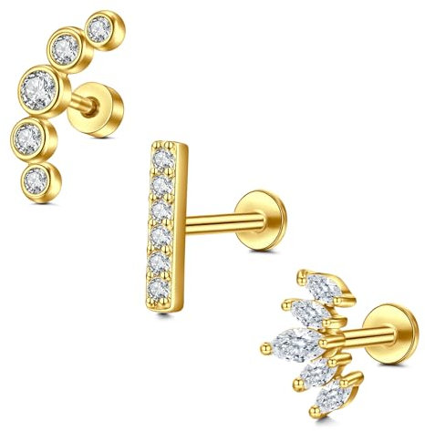 Briana Williams Piercing Oreille Tragus a Visser Strass Acier Inoxydable 16g Helix Cartilage 6/8mm Barre à Lèvres Piercing Labret