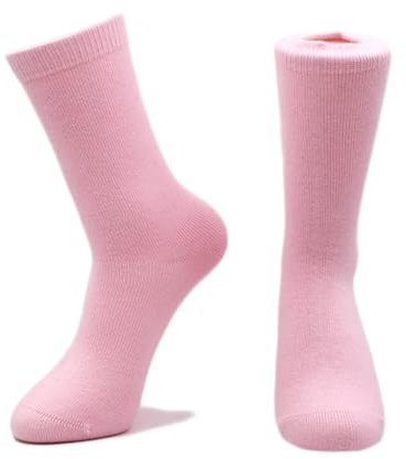iMongol Pure Cashmere Chaussettes épaisses unisexes mi-mollet pour femme et homme par couture à la main, rose pâle, 4.5-9